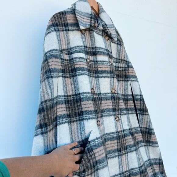 Guidebook Co. Fitzroy Cape Plaid Tartan Long Wool Coat Medium Double Breasted - Picture 6 of 13